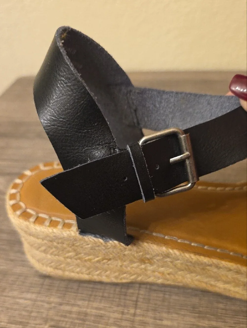 Universal Thread Black Faux Leather Espadrille Platform Sandals Size 9.5